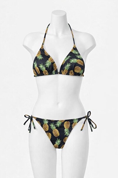 VAJESTO Women's Black Pineapple Detail Triangle Bikini Set Lycra Flexible Sid...