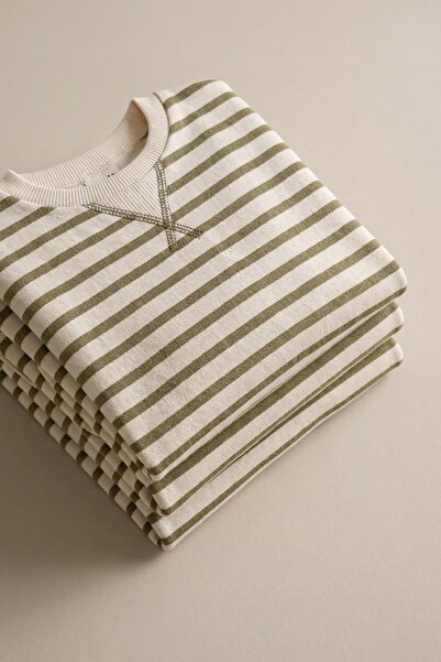 Cigit Φούτερ ελαφρύ με ριγέ λεπτομέρεια καριόκα, ηλικίας 2-12 ετών, Olive