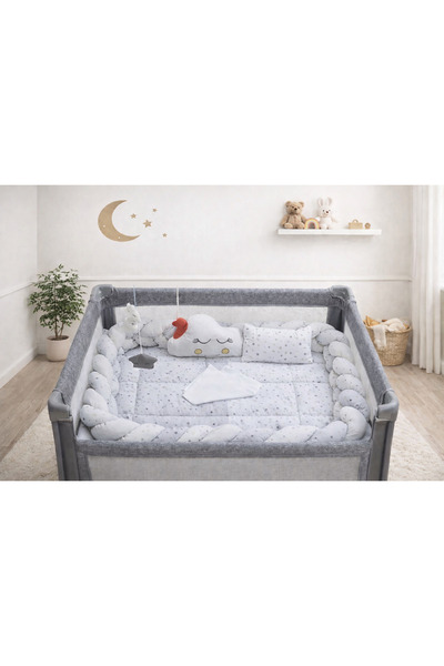 Jasmin طقم سرير بارك يلاك باللون الرمادي مع نجوم