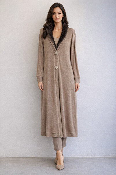 FUAT GÜRSEN Yaka Seyyar Kürklü Boronş Detaylı Kap