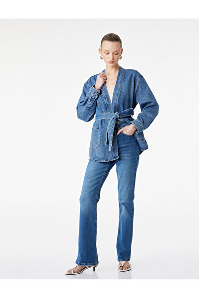 Koton Slim Fit High Waist Cotton Spanish Flare Denim Trousers - Flare Jeans