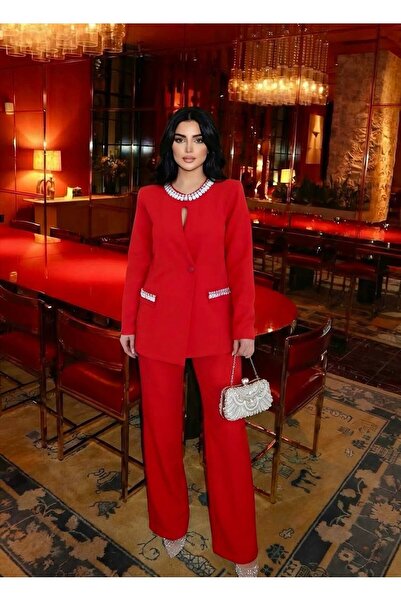 1Moda1Tarz Set de design pentru pantaloni de jachetă căptușită, cu rever și n...