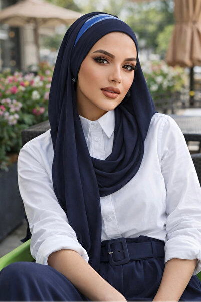 Aişe tesettür Lacivert Saks Batik Desen Bandana Şal