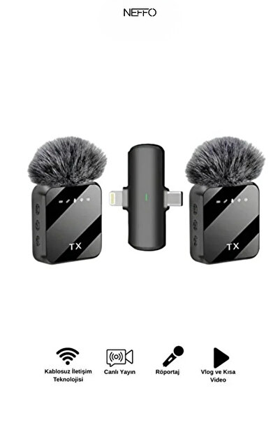 NEFFO Çiftli Kablosuz Yaka Mikrofonu – Lightning Ve Type-C Girişli , Gürültü ...