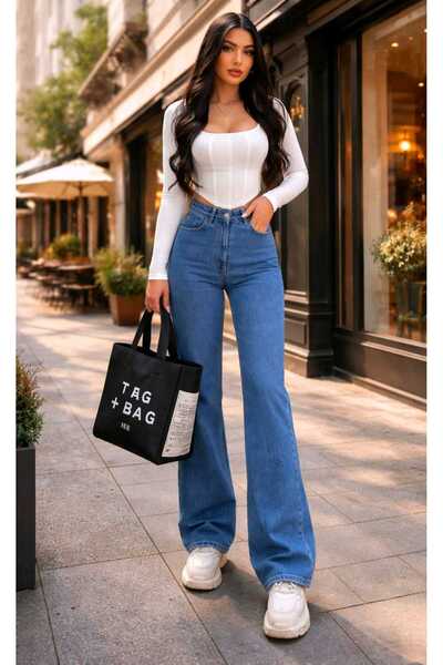 DRC trend 90s Mas Blue - Super Visok struk Sa likrom Široke farmerke Palazzo ...