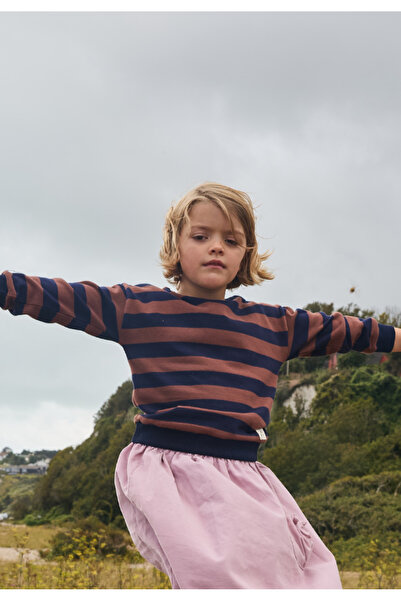 Cigit Çizgili Triko Sweatshırt 2-12 Yaş Lacivert Kahve