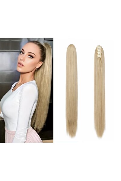 NeednStore Bej Sarı Düz 60 cm Tokalı At Kuyruğu Peruk Saç - 1. Kalite Senteti...