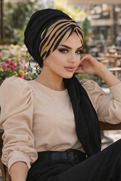 Aişe tesettür Чорний гірчичний гірчичний жіночний візерунок готовий шарф