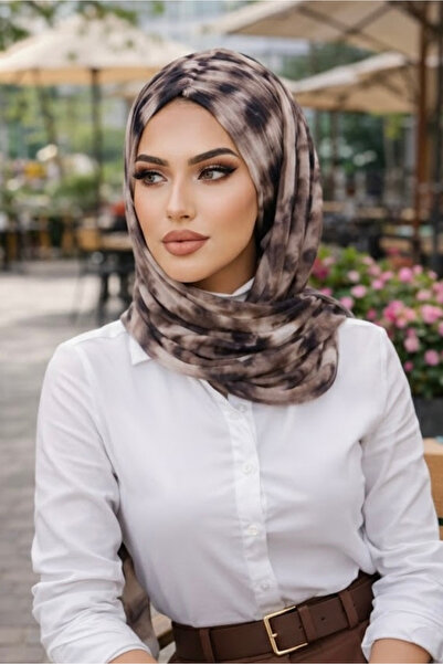 Aişe tesettür Brown Mink Batik Pattern Ready Shawl