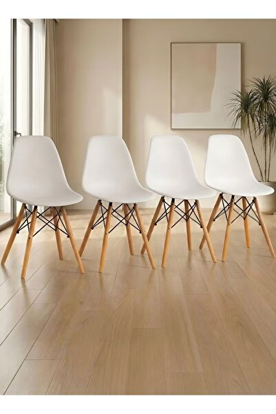 Taimi طقم من 4 كراسي طعام بلاستيكية عصرية من DSW، بتصميم صدفي، لون أبيض - ارت...