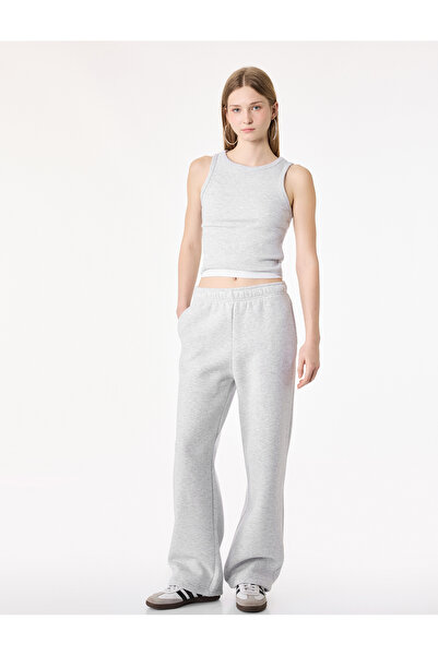 Koton Fleece-Lined Comfortable Fit Wide Leg Sweatpants with Elastic Waistband