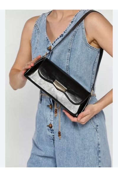 selma demir Μαύρη γυναικεία τσάντα ώμου ορθογώνια