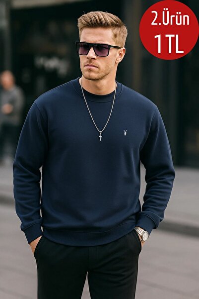 COMBİNE MİCHAİL Lacivert Renk Basic Bisiklet Yaka Relaxed Regular Erkek Sweat...