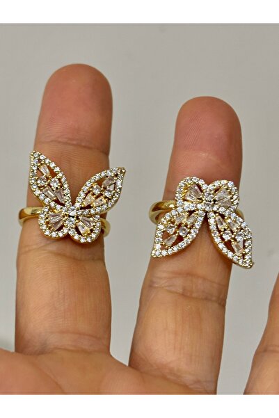 modamira خاتم من الفولاذ على شكل فراشة ذهبية اللون