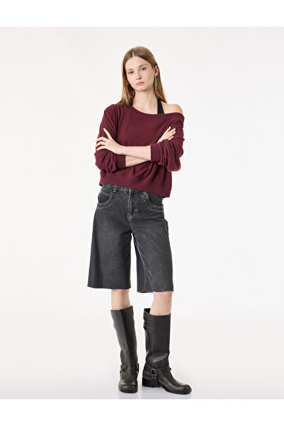 Koton Long Sleeve Soft Textured Off-Shoulder T-Shirt