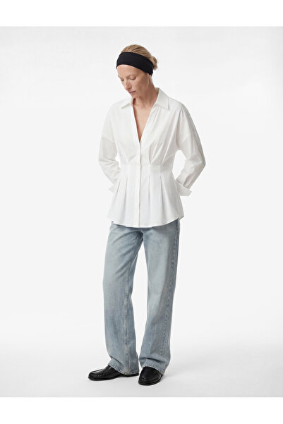 Koton Cotton Long Sleeve Poplin Shirt with Pleated Detail