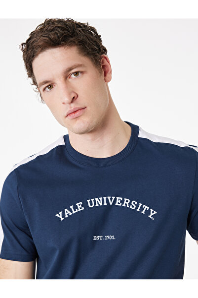 Koton Regular Fit Short Sleeve Crew Neck Color Block Printed Licensed Yale T-...