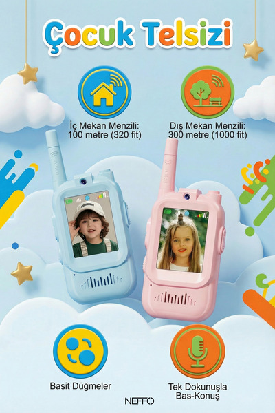 NEFFO Video Özellikli Çocuk Telsizi HD Kamera ve Ses Değiştirici Özellikli Şa...