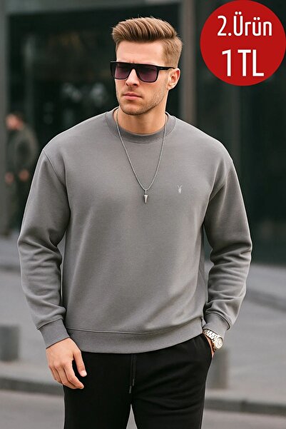 COMBİNE MİCHAİL Běžná pánská mikina Basic Crew Neck Neck v šedé barvě