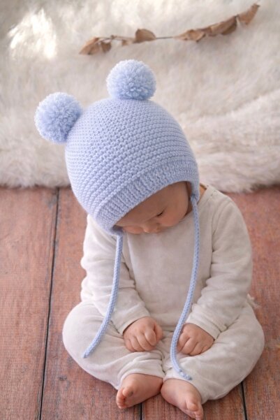 seraskids قبعة بوم بوم زرقاء محبوكة يدويًا للأطفال الأولاد