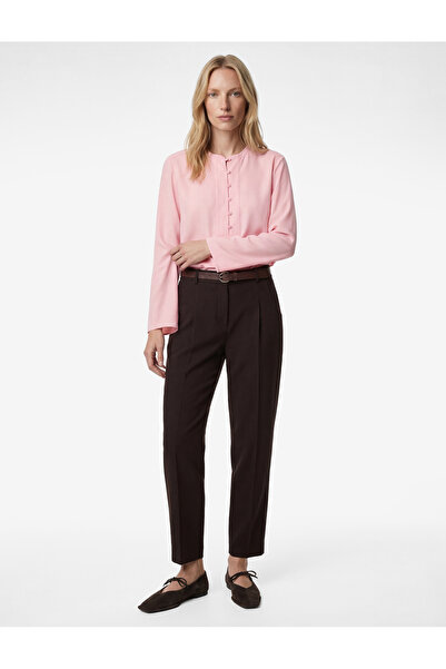 Koton Loose Fit Long Sleeve Crew Neck Half Button Detailed Blouse