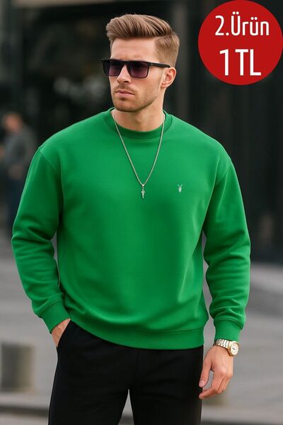 COMBİNE MİCHAİL Yeşil Renk Basic Bisiklet Yaka Relaxed Regular Erkek Sweatshirt