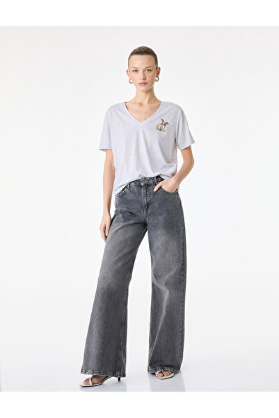 Koton Tricou cu mânecă scurtă, decolteu în V, cu broderie de iepure, croială ...