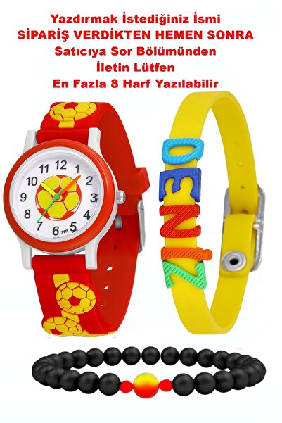 Ct Sarı-Kırmızı Taraftar Çocuk Saati -İsme Özel Bileklik-Doğaltaş Taraftar Bi...