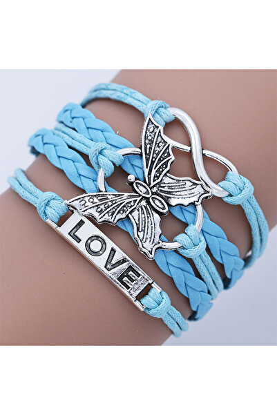 OEM Γυναικείο - Δερμάτινο βραχιόλι με μενταγιόν πεταλούδας και αγάπης, κλείσι...