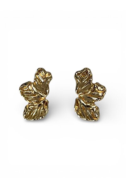 Gold Color Textured Leaf Earrings