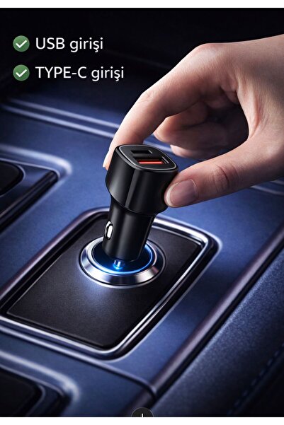 UGS Ticaret Tüm Araçlara Uyumlu 2 Çıkışlı Hem USb Hem Type-C Araç İçi Şarj Ba...