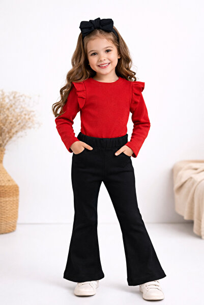 özge başaran Κοριτσίστικο σετ 3 τεμαχίων κόκκινο μπαντάζ, μαύρο ισπανικό καλσ...