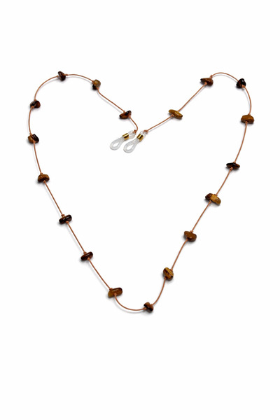 Femenino Natural Stone Tiger's Eye Stone Gold Cord Eyeglass Cord Eyewear Acce...