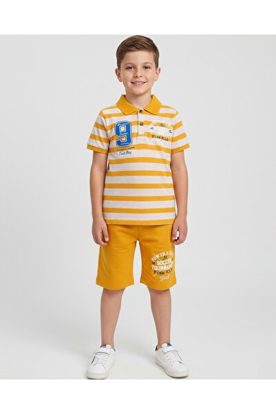 Ege Bebek Чоловічий дитячий літній смугастий поло з коміром і шортами, стильн...