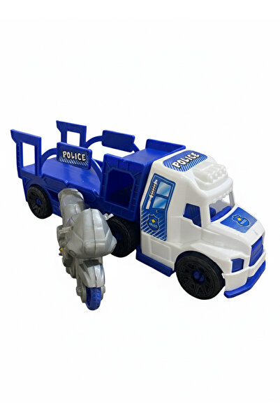 Nizam Oyuncak Police Truck Set with Motorcycle Carrier Blue Color Vacuum-Packed