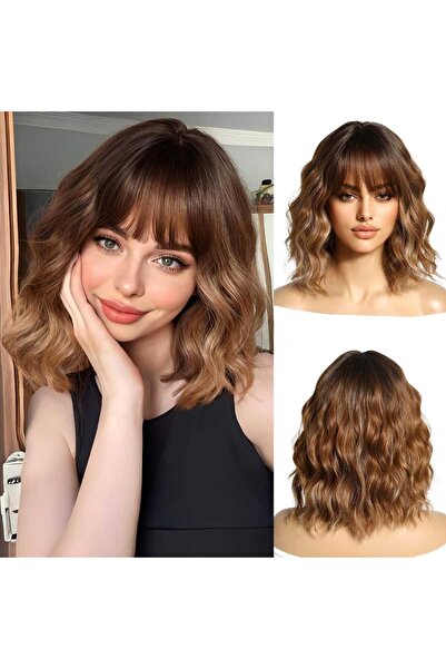 animis beauty Perucă bob blond închis, fibră sintetică cu aspect, păr mediu o...