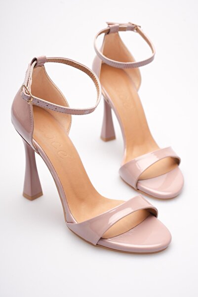 moon glow Kadın Pudra Rugan İnce Topuklu Sandalet 12 cm – Bilekten Tokalı Şık...
