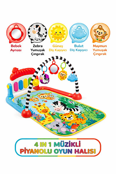 a v d a Hayvanlar Piyanolu Bebek Oyun Halısı – Bebek Aynası + Çıngırak + Diş ...