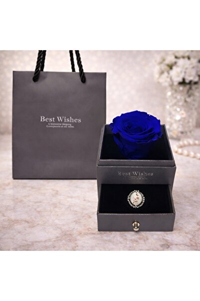 velve Trandafir criogenat in cutiuta cu sertar si brosa, albastru, Albastru i...