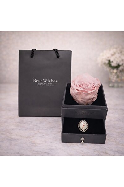 velve Trandafir criogenat in cutiuta cu sertar si brosa, roz pal