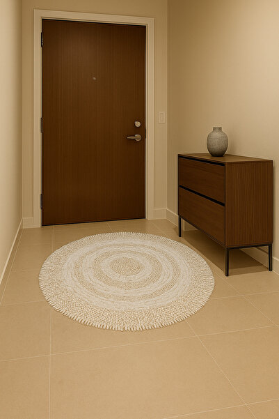 Dokumacıoğlu Macoroni Krem Yuvarlak Oda Banyo Halısı %100 Cotton Makinede Yık...