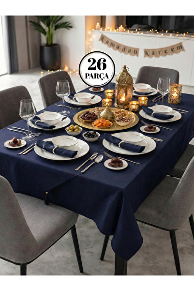 hanım's Izur Colber Masa Örtüsü Seti 12 Kişilik 26 Parça LACİVERT