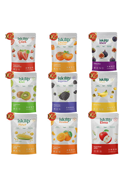 İSKİLİP Dondurularak Kurutulmuş Meyve Cips Çilek Muz Elma İncir Portakal Hurm...