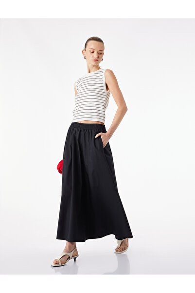 Koton Βαμβακερή μίντι φούστα ποπλίνα με ελαστική μέση και κοπή καμπάνα