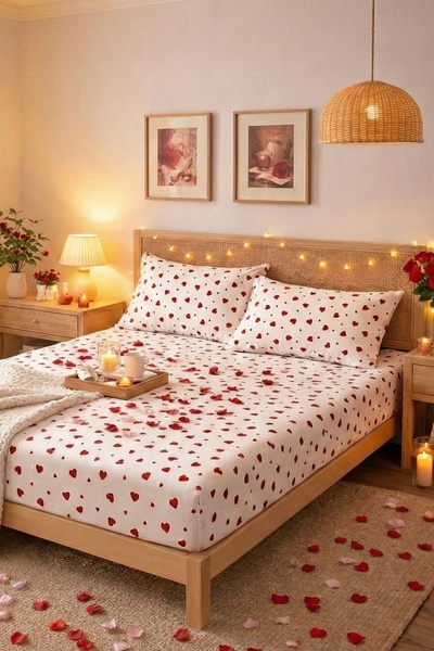 Lorien Set de cearșafuri elastice cu model inimă