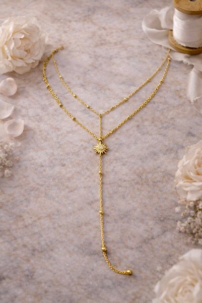 Elifin ışığı Güneş Işıltısı Gold Çoklu Zincir Şahmeran Kolye