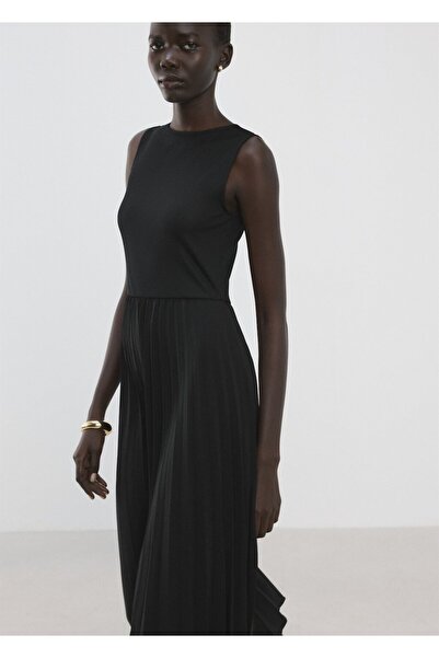 MANGO Woman Kontrast kemerli elbise