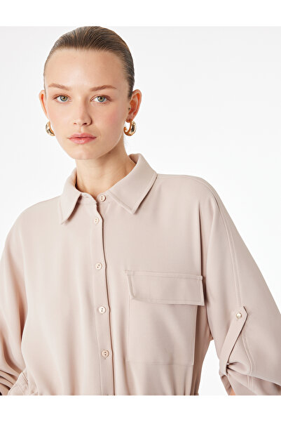Koton Long Sleeve Classic Collar Belted Waist Pocketed Shirt