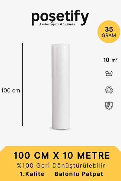 POŞETİFY 100 cm x 10 m Balonlu Naylon Patpat | 1. sınıf | 3 Katlı | 10 m2 | 3...