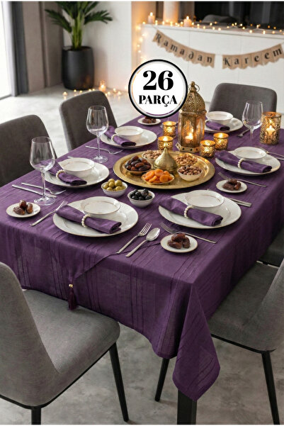 hanım's Izur Colber Masa Örtüsü Seti 12 Kişilik 26 Parça MÜRDÜM